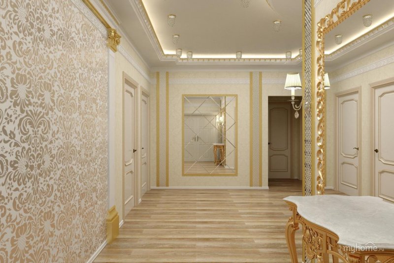 Комбинированные стены в коридоре