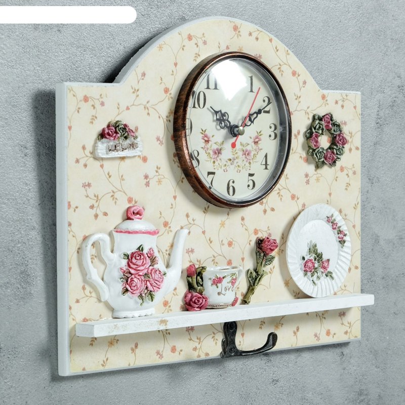 Часы настенные, серия: кухня, "целадон", с крючком, 29х23 см