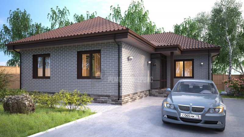 Загородный дом кирпичный одноэтажный