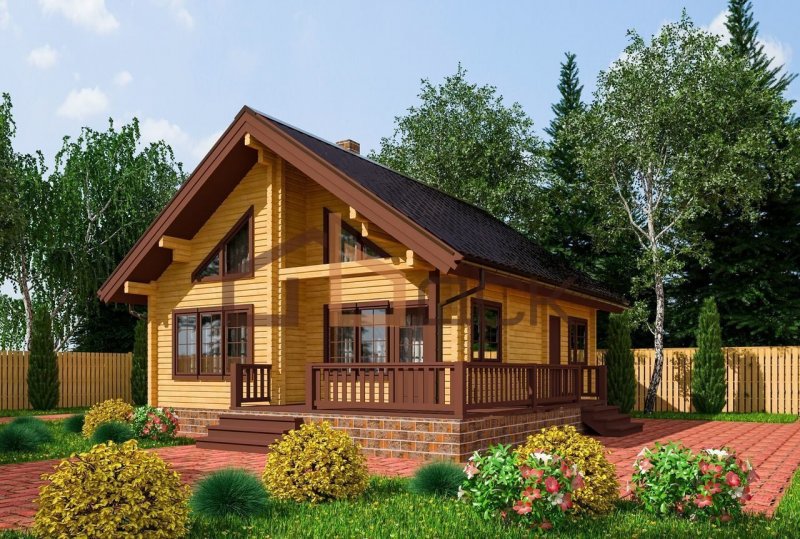 Дом с мансардой из клееного бруса 80 м2