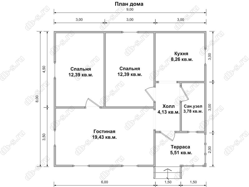 Планировка дома 8 на 9 одноэтажный из бруса