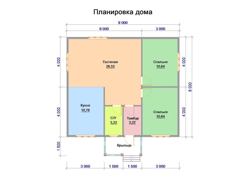 Планировка дома 8 на 9 одноэтажный