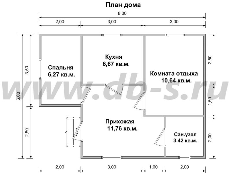 Дом 8 на 8 одноэтажный проект из бруса