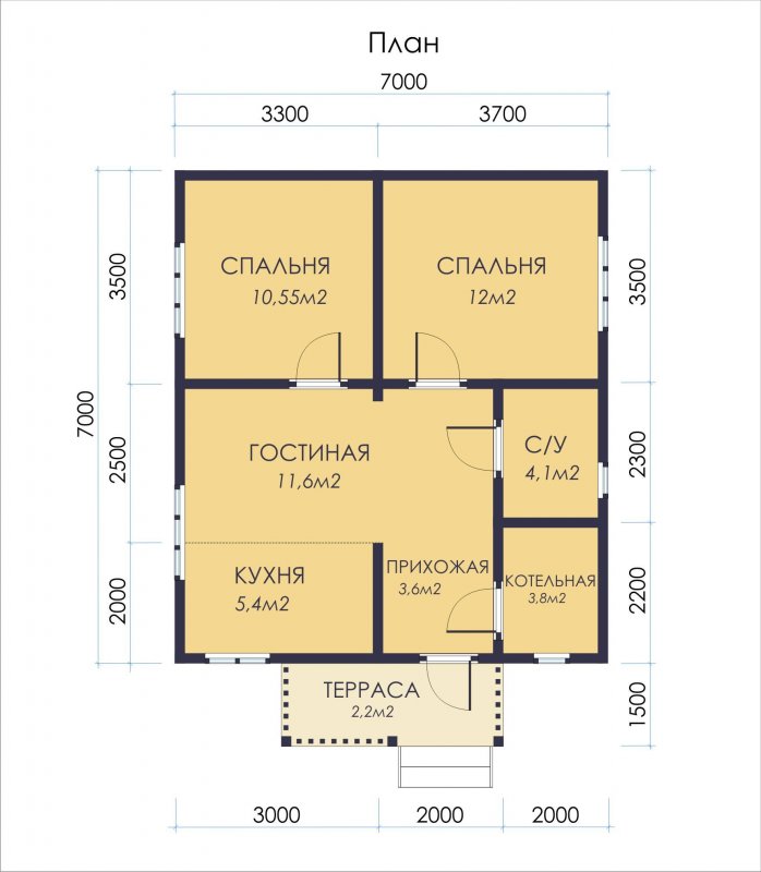 Проект одноэтажного каркасного дома с котельной 8х10