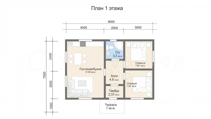 Дом из бруса 6 на 8 одноэтажный