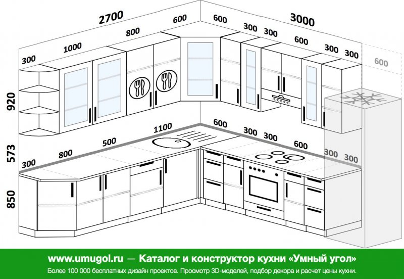 Проект угловой кухни с барной стойкой
