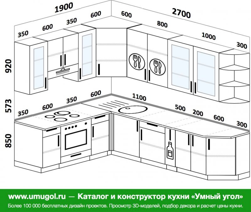 Схема угловой кухне 1.5×3