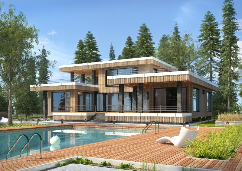 Дом с плоской крышей монолит 170 м
