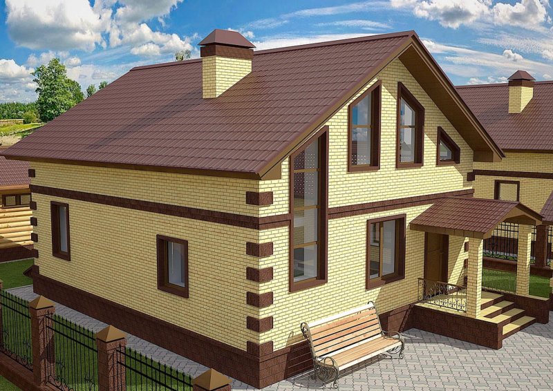 Дом с мансардой из желтого кирпича