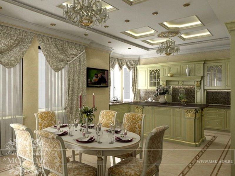 Классический интерьер кухни гостиной