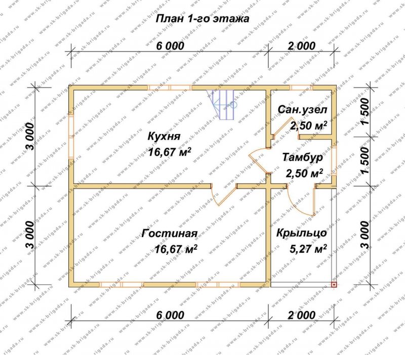 Проект дома из бруса 6х8 одноэтажный