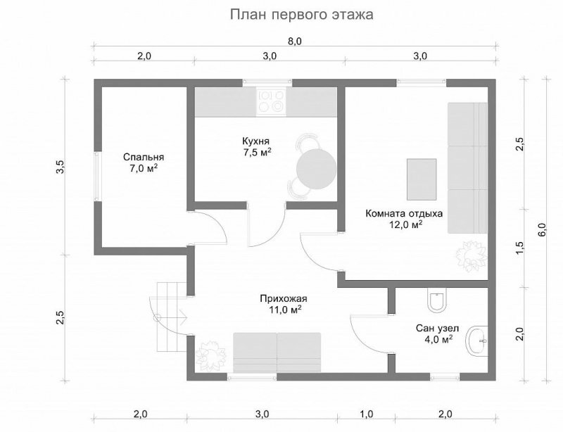 Планировка дома 6х8 одноэтажный