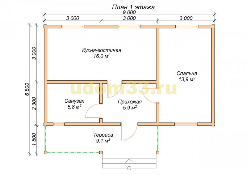 Проект каркасного дома 7х8 одноэтажный