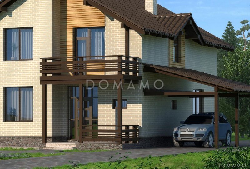 Дом с балконом над крыльцом