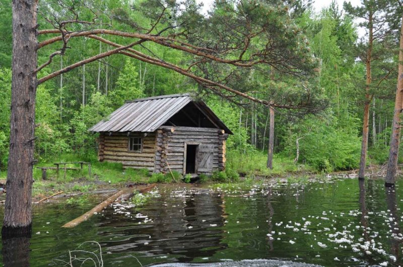 Избушка у таежной реки