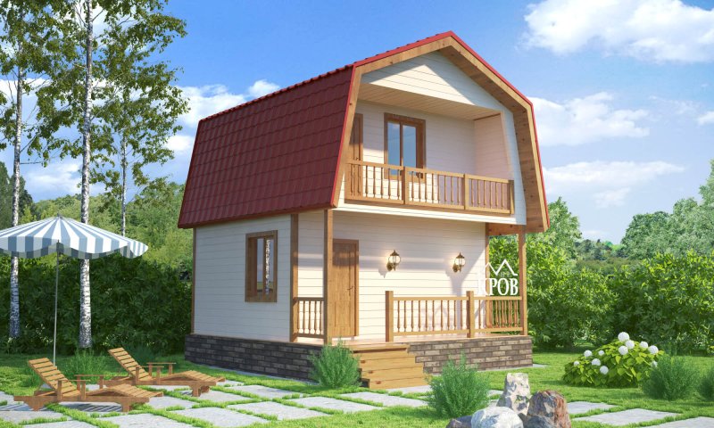 Баня 6х6 с мансардой и верандой
