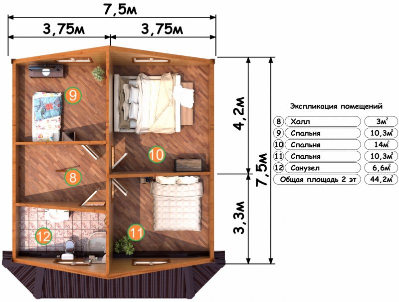 Проекты каркасных домов 7,5*7,5
