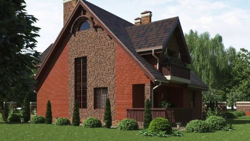 Дом из красного кирпича с мансардой