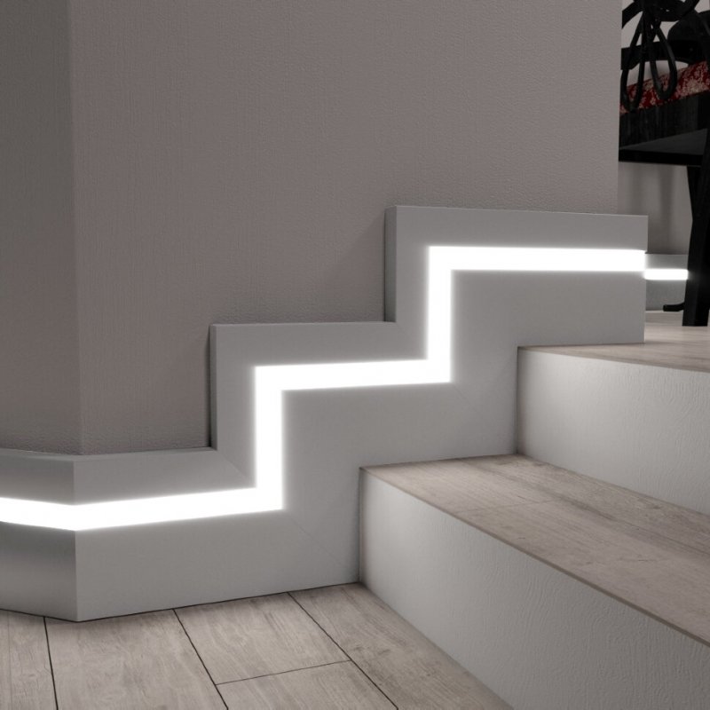Плинтус МДФ под покраску Evrowood PN 101 led со светодиодной подсветкой 100x16