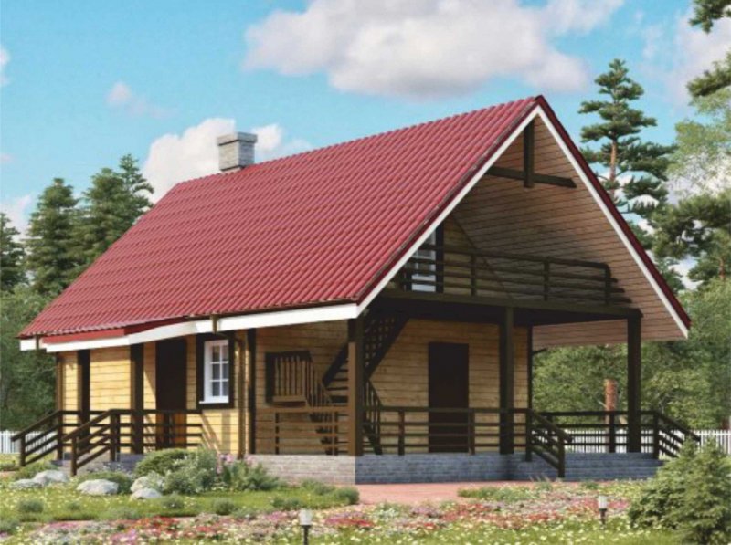 Домик с двускатной крышей и террасой