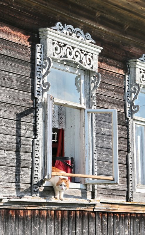 Деревенский дом с наличниками
