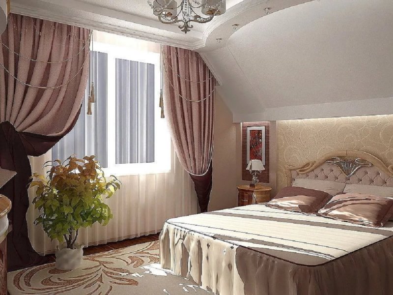 Интерьер спальни на мансарде