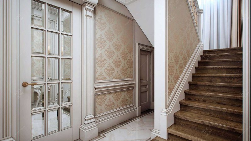 Молдинги в интерьере лестницы