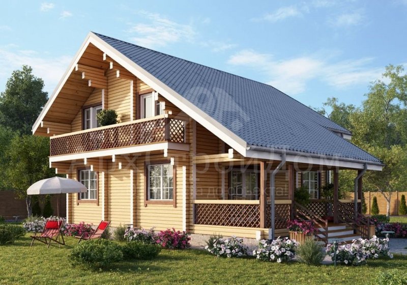 Дом из бруса с террасой и мансардой 150 кв