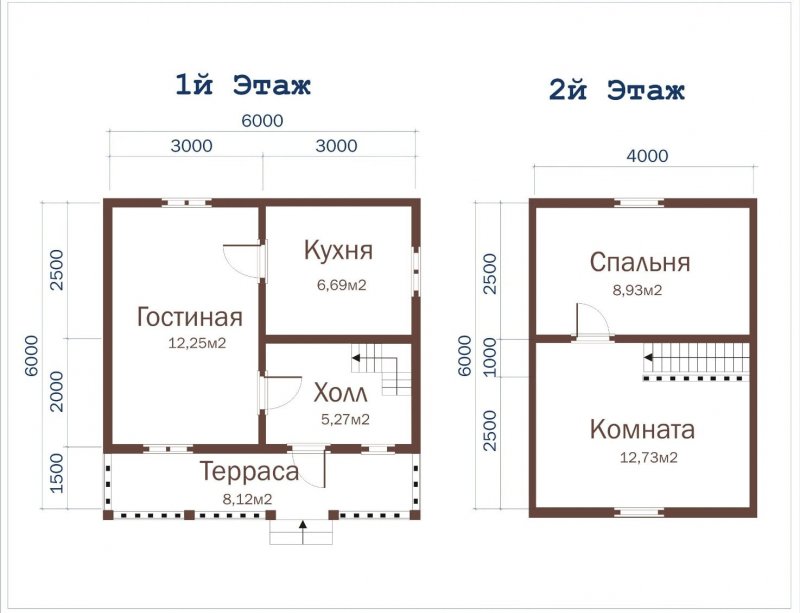 Планировка дома из бруса 6х6 с мансардой