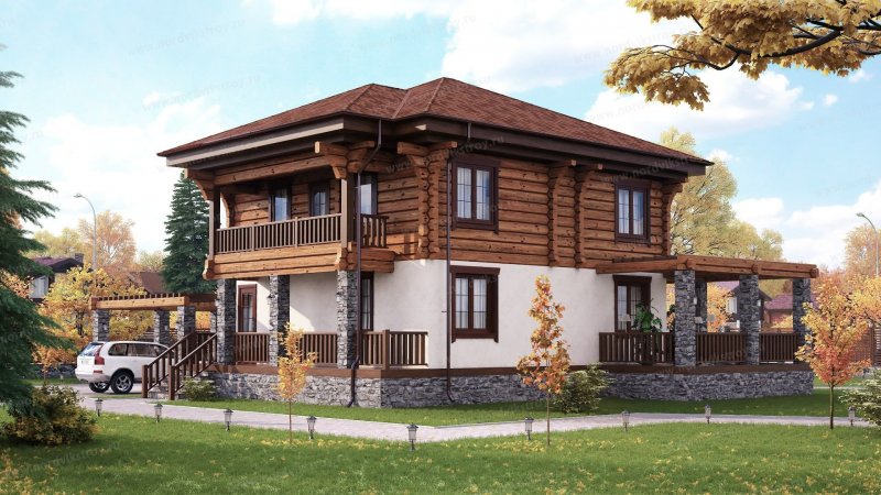 Комбинированный дом из камня и дерева