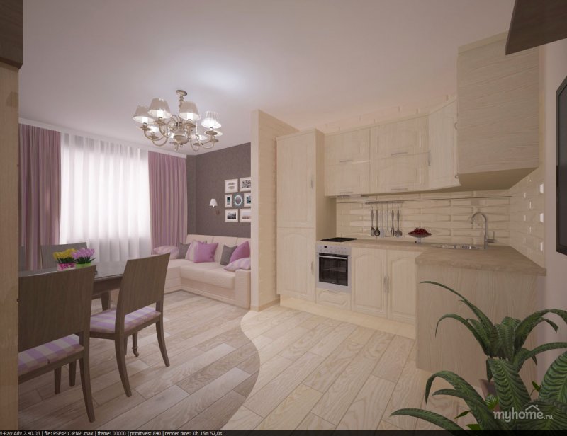 Планировка кухни-гостиной 19 кв.м