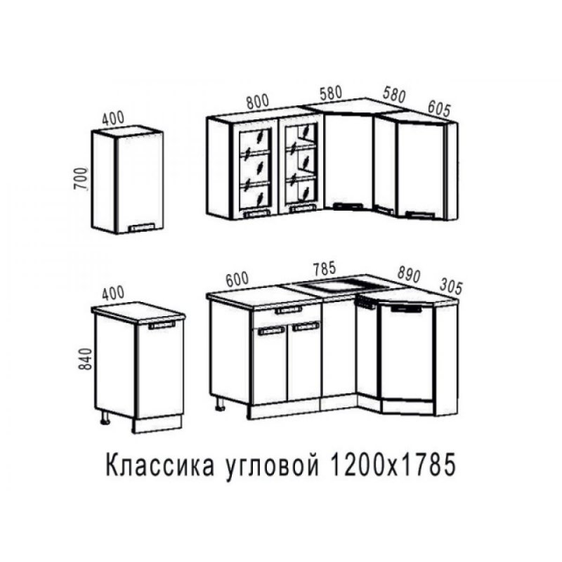 Кухня Престиж угловая 1200х1785 мм венге