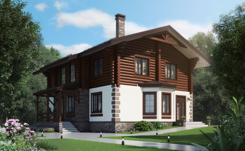 Комбинированный дом из кирпича и дерева