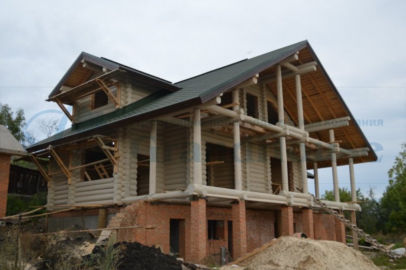 Комбинированный дом камень сруб