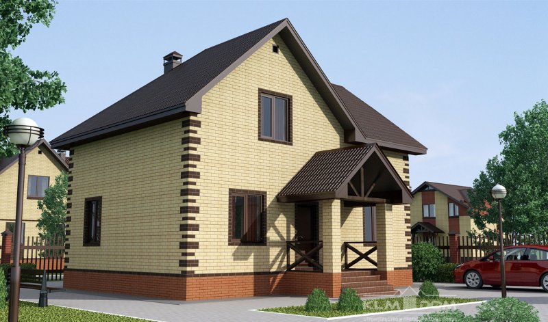Фасады домов из кирпича с мансардой