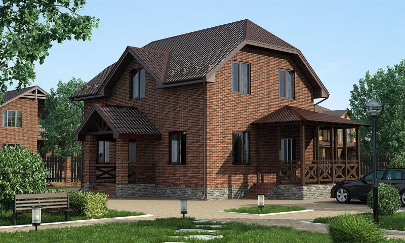 Красивый кирпичный дом с мансардой