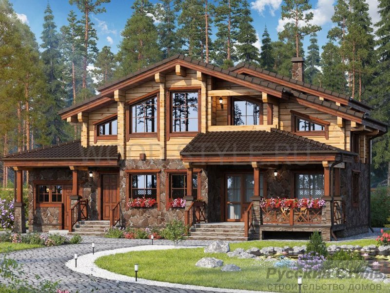 Комбинированное Шале из клееного бруса