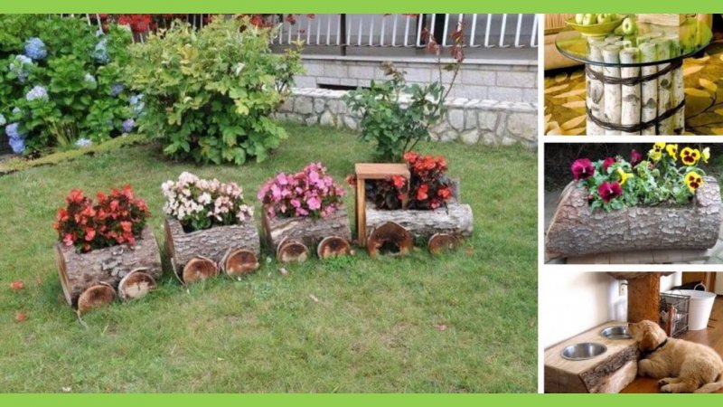 Клумбы из пней и бревен