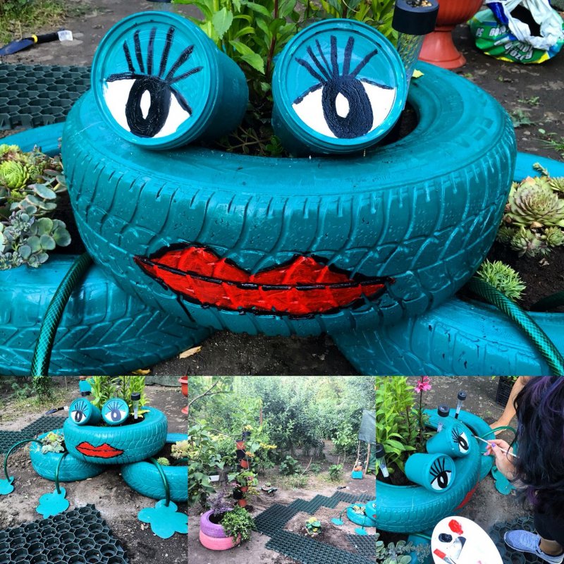 Фигурки из покрышек для сада