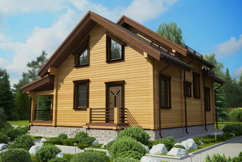 Загородный дом из бруса с красной крышей