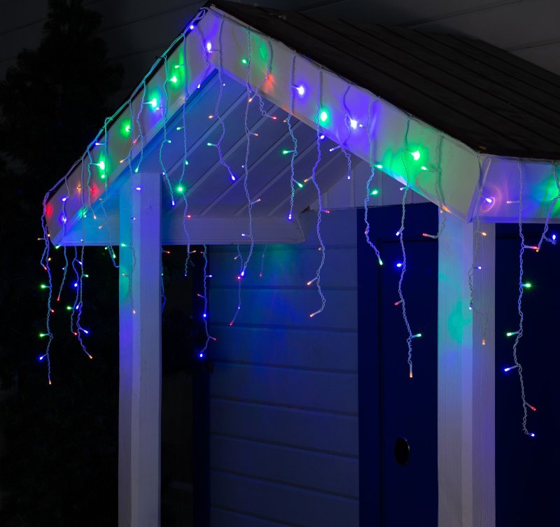 Гирлянда "бахрома" 3 х 0.6 м , ip44, УМС, белая нить, 160 SMD-led, свечение Мульти,