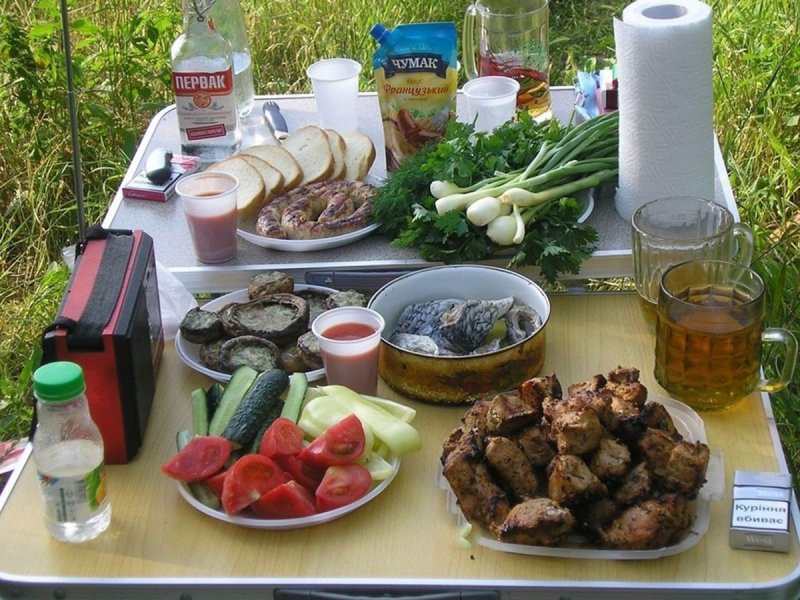 Накрытый стол с шашлыком