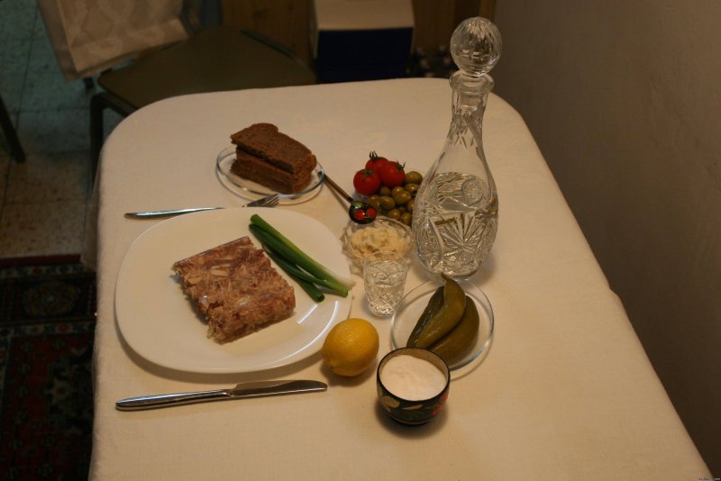 Накрытый стол с водочкой