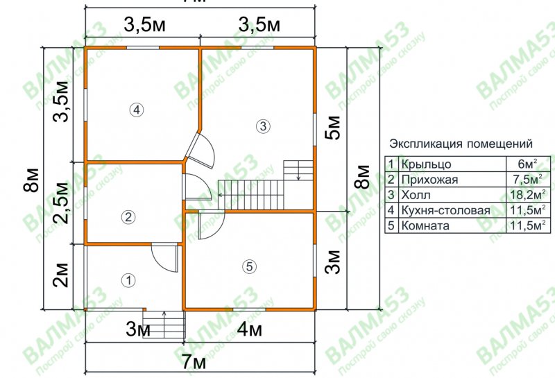 Проект дачного дома 7х8