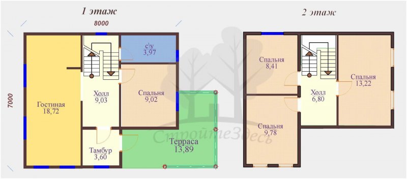 Планировка дома 6 на 7 двухэтажный