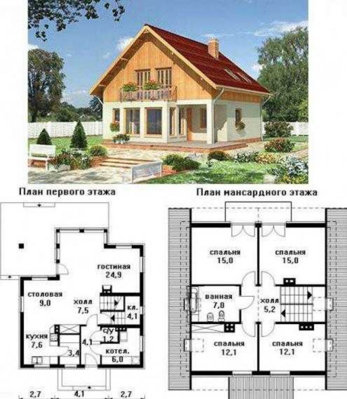Проект дома 60 кв.м с мансардой