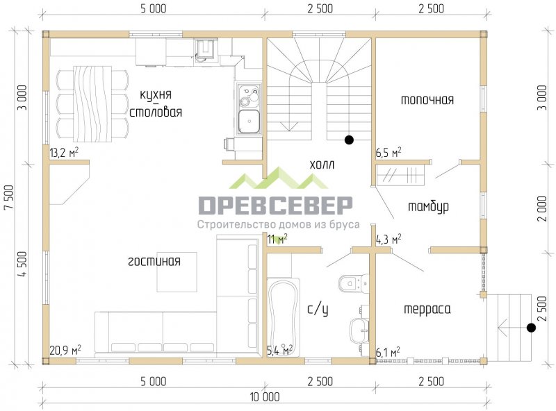 Каркасный дом с эркером 6х6