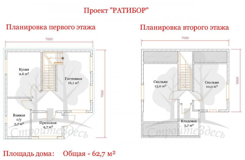 Брусовой двухэтажный дом 6х8