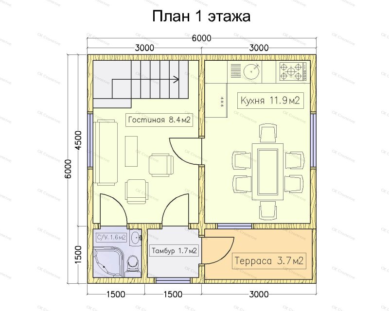 Планировка дома 7 на 7 двухэтажный