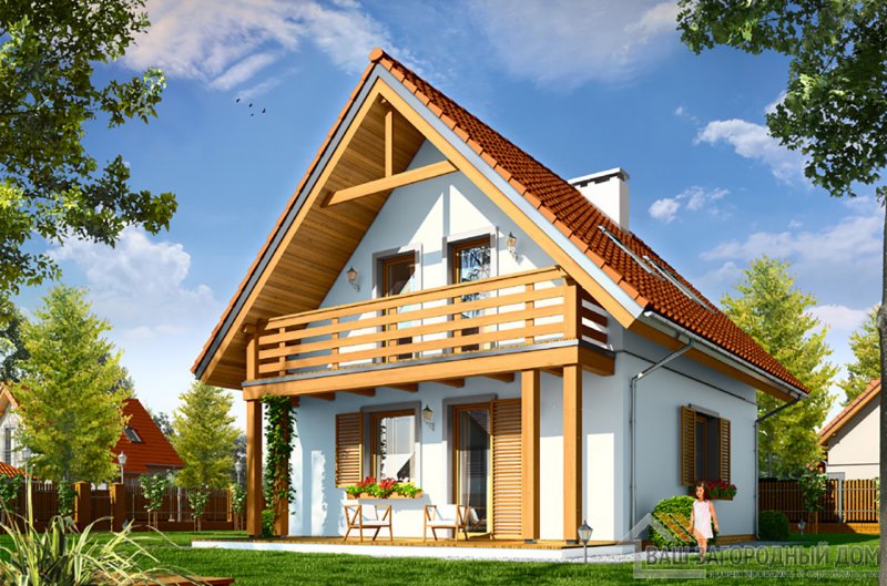 Дом с двухскатной крышей и гаражом